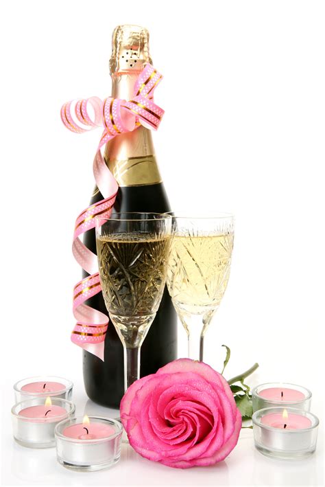 Holidays Champagne Roses Candles White Background Bottle Stemware