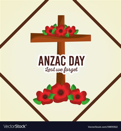 Anzac day lest we forget cross decoration floral Vector Image