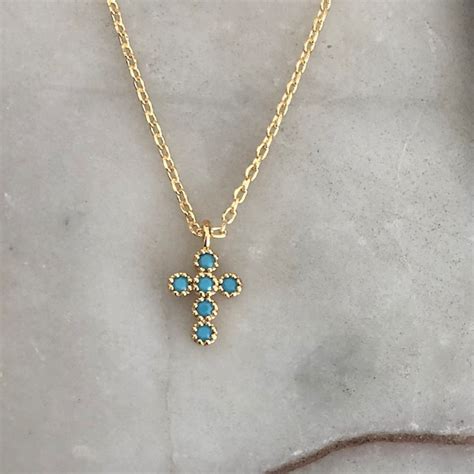 Turquoise Cross Necklace Etsy