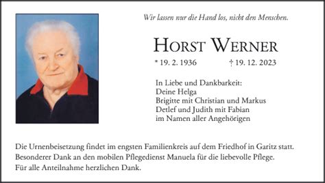 Horst Werner Traueranzeige Trauer Infranken De