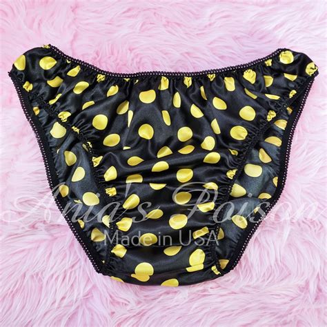 Anias Poison Full Bikini Cut Black Yellow Polka Dot Soft Satin Lined Sissy Panties For Men