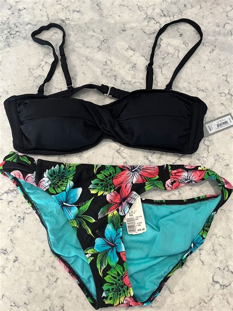 New Bikini XL Swimsuit Separates Black Tropical Floral Bathing Suit NWT EBay