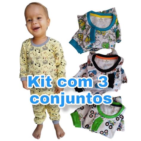 Pijama Menino 10 Anos - Pijama Menino Infantil KIT Com 3 Conjuntos Malha 100% Algodão 1 2 3 4 6 ...