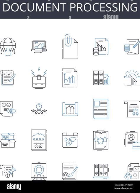 Document Processing Line Icons Collection Report Analysis File