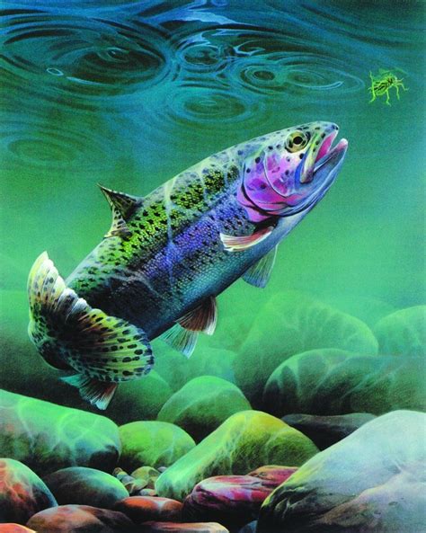 Trucha arco iris Peces submarinos arte de vida silvestre Etsy España