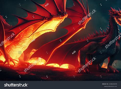 Fantasy Red Dragon Digital Art 3d Stock Illustration 2198183479 ...