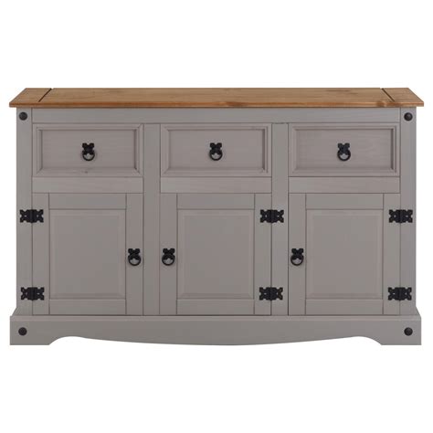 Buffet Ramon Commode Bahut Vaisselier En Pin Massif Gris Et Brun Avec