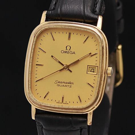 Omega Watch Seamaster Square Quartz 18k Gold Plated Date T4030