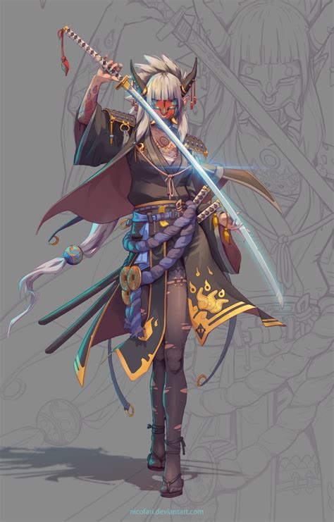 Oni Mask Samurai Girl Character Design Samurai Artwork Concept Art Characters