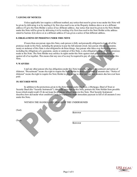 Texas Installments Fixed Rate Promissory Note Secured By Residential Real Estate Texas