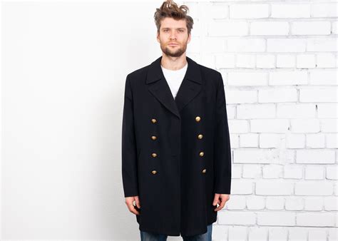 Vintage Men Sailor Pea Coat S Sailor Jacket Military Navy Blue