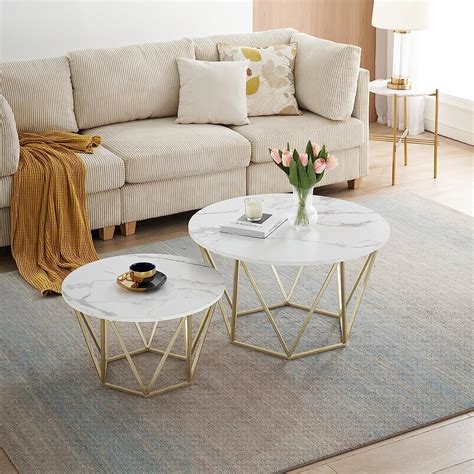 Givenusmyf White Marble Nesting Coffee Tables Set 2 Round