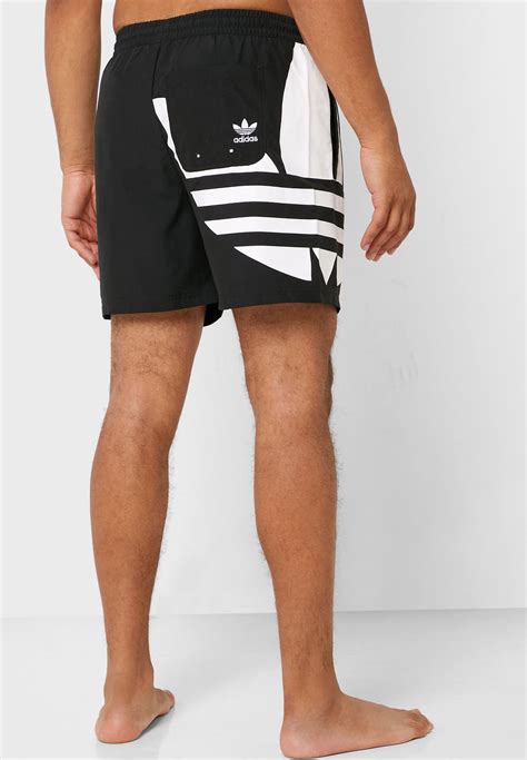 Buy Adidas Originals Black Adicolor Big Trefoil Swim Shorts For Men In