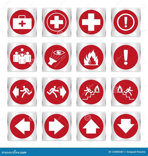 Metallic Set Red Safety Sign Stock Illustration Illustration Of