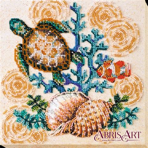 Diy Bead Embroidery Kit Tropical Sea Turtle Diy Gift Idea Needlepoint