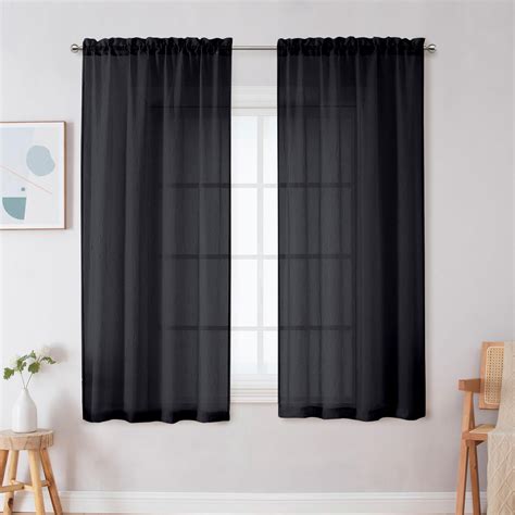 Amazon OWENIE Crushed Black Sheer Curtains 63 Inch Length 2 Panels