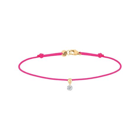 Bracelet Cordon La Brune Et La Blonde Rose Fluo En Or Jaune Et Diamant