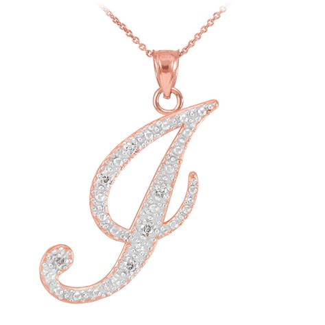 Diamond Script Letter J Pendant Necklace in 10K Rose Gold | Gold Boutique