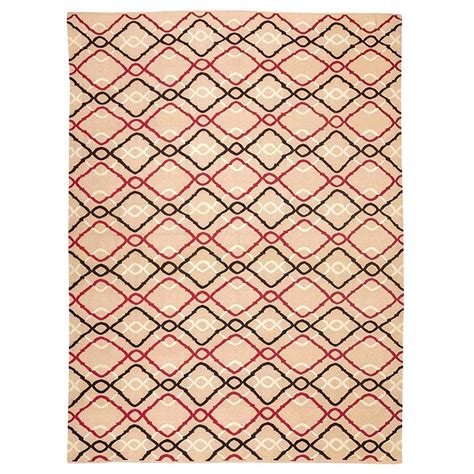 Contemporary Handmade Flat Weave Rug Lines Design With Black And Red Colors At 1stdibs