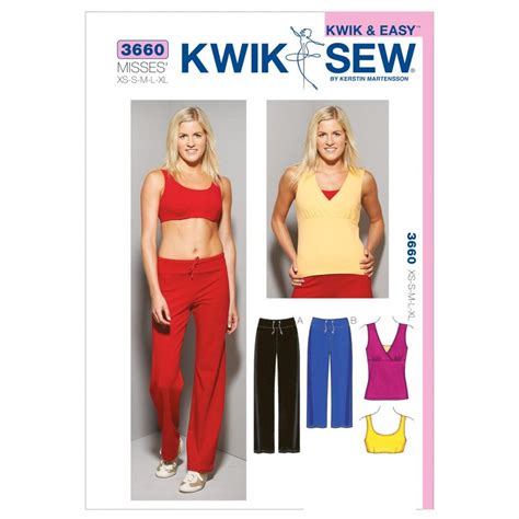 Kwik Sew Ladies Sewing Pattern 3660 Sportswear Top Bra And Gym Pants Sewing Patterns