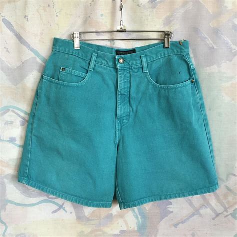 Vintage High Waisted Teal Denim Shorts High Rise Depop