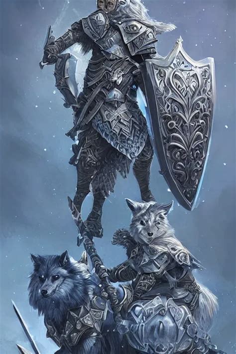 Fantasy Paladin Holding A Tower Shield And A Spear Stable Diffusion