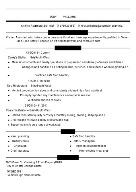 Kitchen Assistant Cv Examples And Templates Myperfectcv