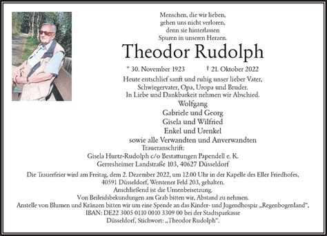 Alle Traueranzeigen für Theodor Rudolph trauer rp online de