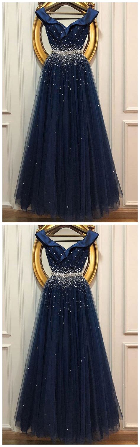 Dark Blue Tulle Sequin Long Prom Dress Tulle Evening Dress On Luulla