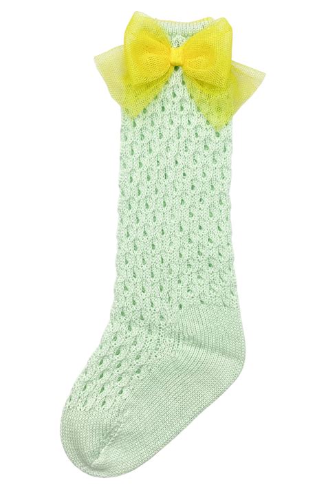 Rahigo Ss23 Mint And Yellow Knee High Bow Socks Millie And John