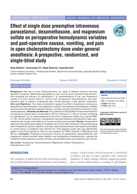 PDF Effect Of Single Dose Preemptive Intravenous Paracetamol