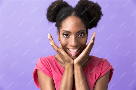 Premium Photo Joyful African American Woman Smiling And Touching Her