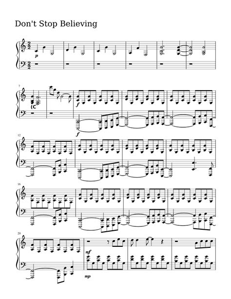 Dont Stop Believing In C Major Sheet Music For Piano Solo