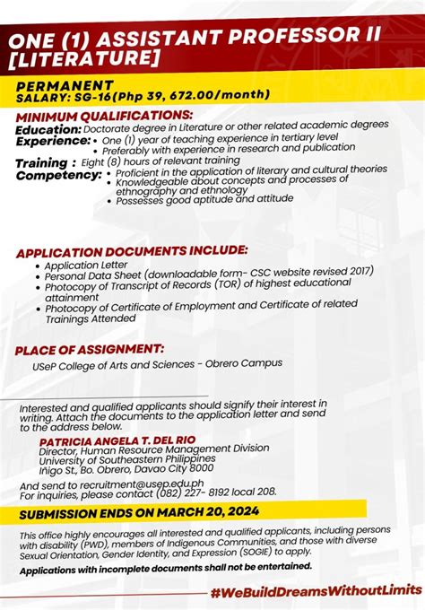 Usep Job Hiring Usep Is In Need Of Two Teaching Personnel For Cas