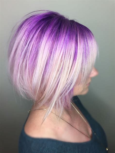 Purple Smudged Blonde Hair Icy Blonde Short Bob Haircut Purple