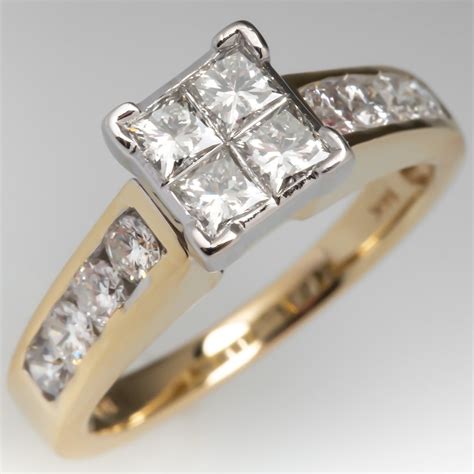 Invisible Set Princess Cut Diamond Engagement Ring K Gold