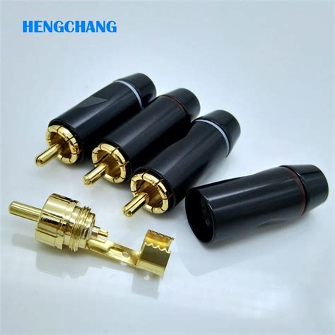 6pcslot Diy Rca Plug Hifi Goldplated Audio Cable Rca Male Audio Video Connector Gold Adapter