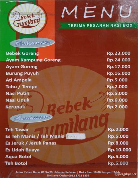 Selalu Diperbarui Menu Bebek Gumilang Tebet