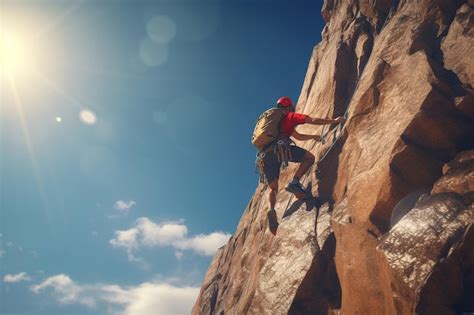 Premium Photo A Fearless Mountain Climber Scaling A Steep Rock W