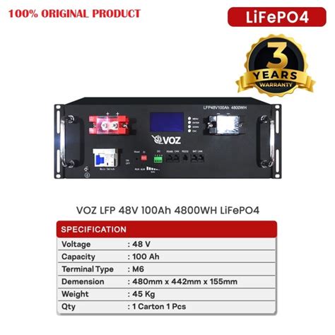 Jual VOZ LiFePO4 48V 100Ah 100 Ah Lithium Battery Baterai 4800WH LCD