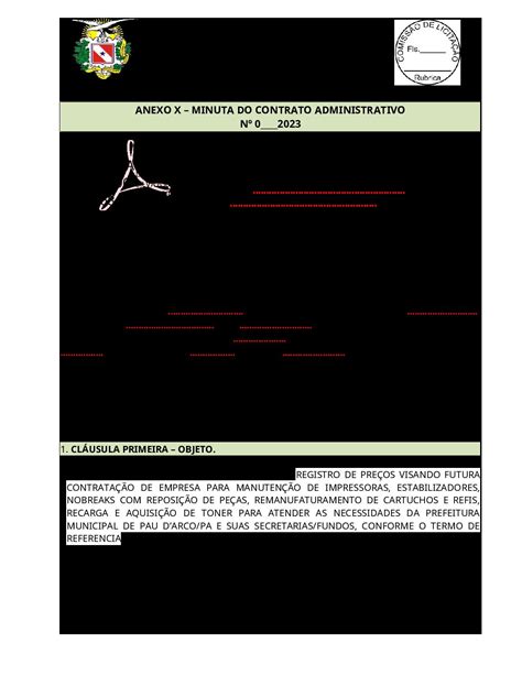 MINUTA DE CONTRATO IMPRESSORAS Prefeitura Municipal De Pau D Arco