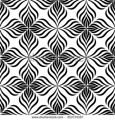 Abstract floral seamless pattern with black and white line ornament Swirl geometric doodle ...