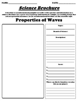 Properties Of Waves Informational Brochure UDL WebQuest Worksheet