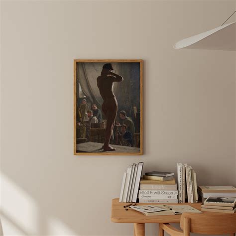 Vintage Oil Painting Of Nude Male Study In Art Studio Antique Artwork Moody Wall Art Printable