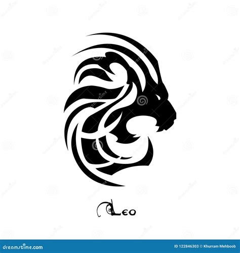 Leo Zodiac Sign Tattoo Style Stock Illustration - Illustration of ...