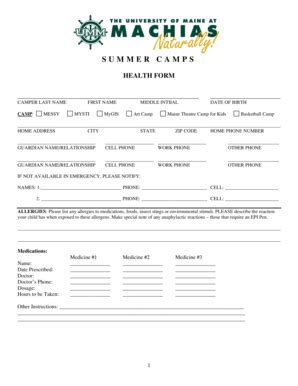 Summer Camp Health Forms Template Pdffiller