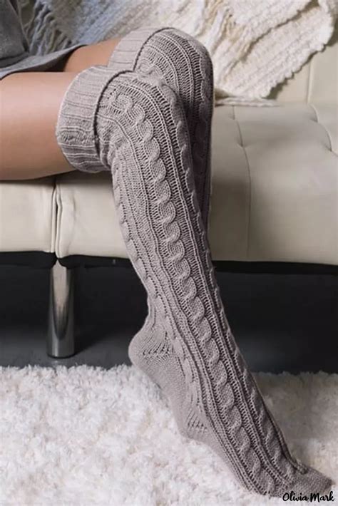 Olivia Mark Premium Charcoal Cable Knit Thigh High Socks In A Classy