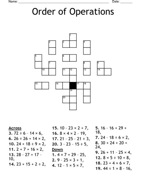 Order Of Operations Puzzle Worksheets