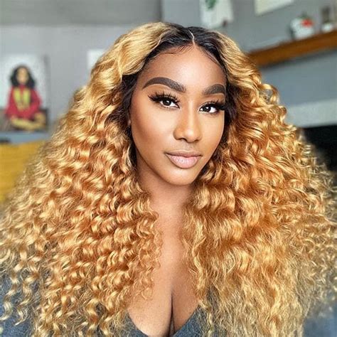 Transparent Lace Dark Root Honey Blonde Deep Wave X Lace Front Wig DPDW Deep Wave
