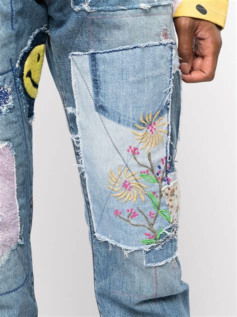 KAPITAL OKABILLY Patchwork Straight Leg Jeans Blue FARFETCH